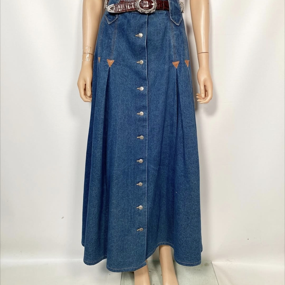 RARE Vintage Western Denim Maxi Skirt Size 18 Frontier Classics